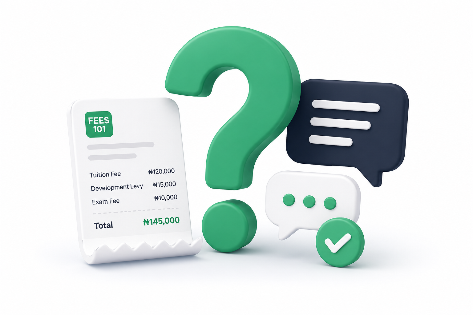 Fees101 invoice with a question mark and chat bubbles
